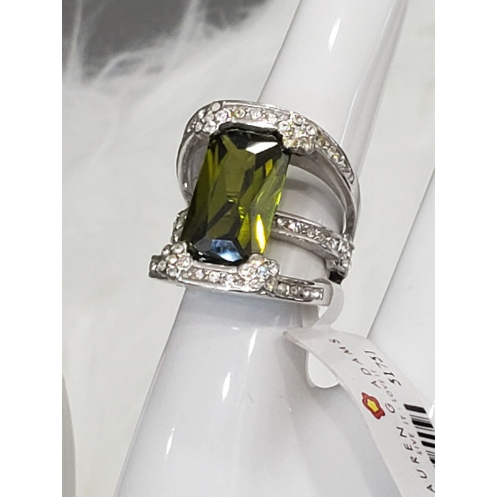 LAUREN G ADAMS STERLING SILVER 925 COCKTAIL RING GREEN CUBIC ZIRCONIA ART DECO